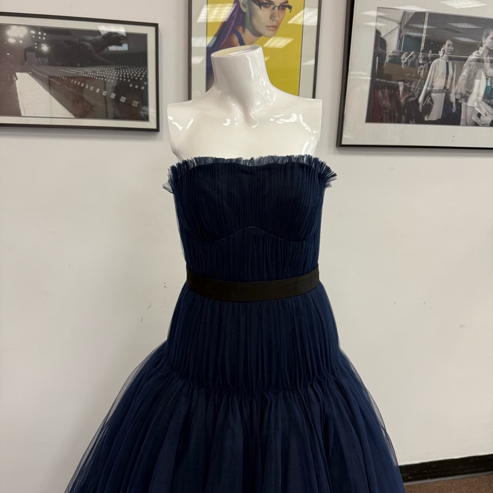 Zac Posen Navy Blue Strapless Tulle Maxi Gown - Picture 5 of 12